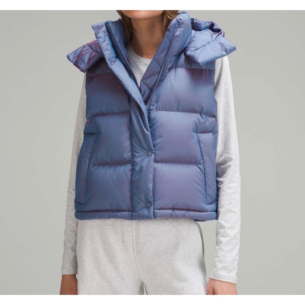 Lululemon Wunder Puff Down Vest Women Iridescent Purple 4 Removable Hood